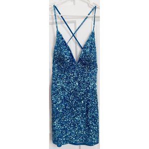 AMARRA Dress Blue Sequin Homecoming Teal Cross Back Dance Party Short 887437 8